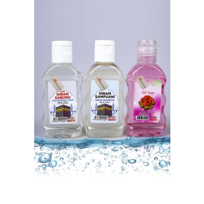 Kokusuz İhram Temizlik Seti, 3'lü Set, İhram Sabunu, Gül Suyu, İhram Şampuanı, 50 ml - 5 SET